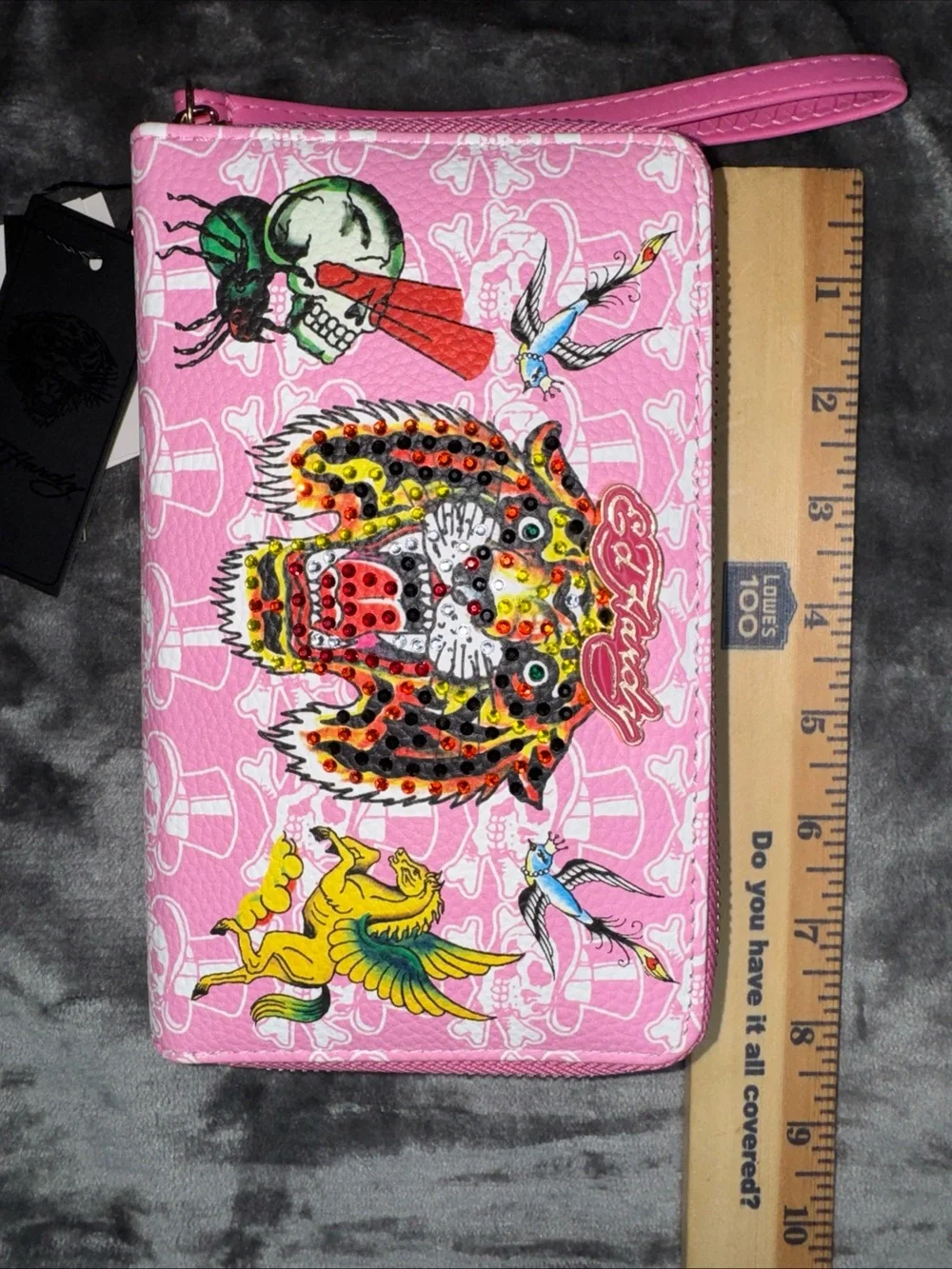 Ed Hardy Pink Dual Compartment Wallet Double Zipper Wristlet Vegan Leather